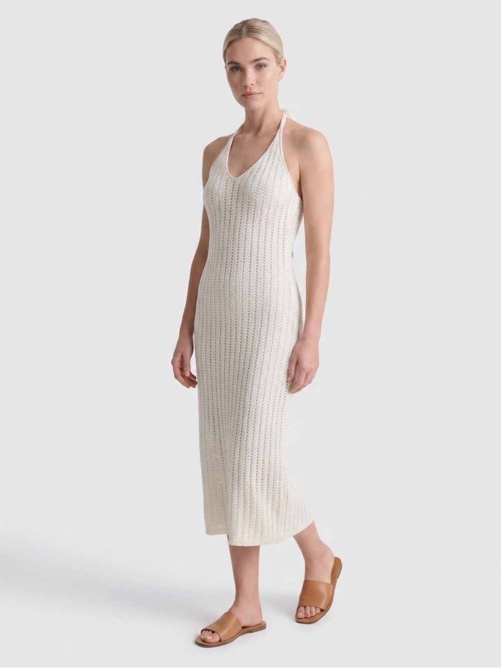 Le Lis Cream Crochet Midi Slip Dress with Tie-Back
Sz M